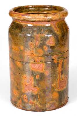 Very Rare BACHER & KERN / WINCHESTER, VA Redware Jar w/ Vibrant Glaze