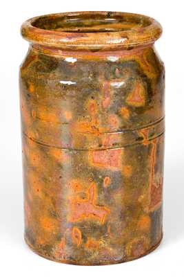 Very Rare BACHER & KERN / WINCHESTER, VA Redware Jar w/ Vibrant Glaze