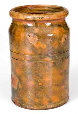 Very Rare BACHER & KERN / WINCHESTER, VA Redware Jar w/ Vibrant Glaze