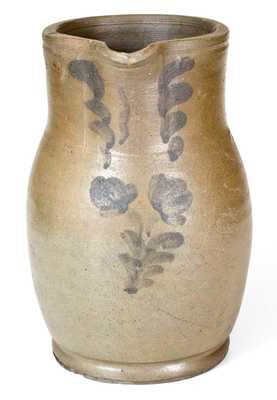 1/2 Gal. Rockingham County, Virginia, Stoneware Pitcher w/ Floral Decoration