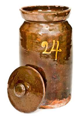 Rare Numbered Redware Apothecary Jar (24), att. Nathaniel Seymour, East Hartford, CT