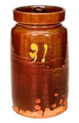 Rare Numbered Redware Apothecary Jar (31), att. Nathaniel Seymour, East Hartford, CT