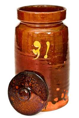 Rare Numbered Redware Apothecary Jar (31), att. Nathaniel Seymour, East Hartford, CT