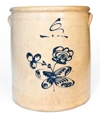 Fine 6 Gal. Ohio Stoneware Crock w/ Woman s Bust and Floral Decoration