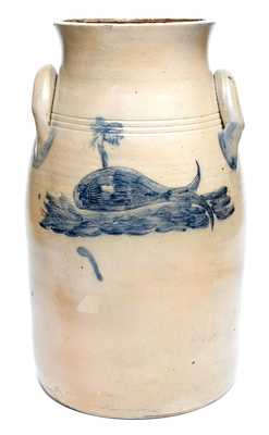 Outstanding B. EDMANDS & CO. / CHARLESTOWN, MA Churn w/ Incised Spouting Whale and Shorebird