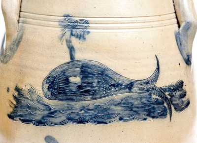Outstanding B. EDMANDS & CO. / CHARLESTOWN, MA Churn w/ Incised Spouting Whale and Shorebird