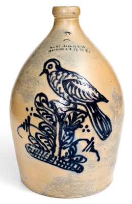 C. W. BRAUN / BUFFALO, NY 2 Gal. Stoneware Jug w/ Elaborate Slip-Trailed Bird Decoration