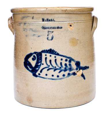 Rare W. HART / OGDENSBURGH Stoneware Crock w/ Detailed Fish Decoration