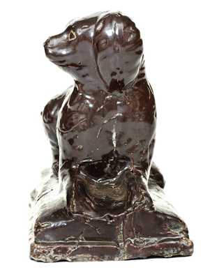 Stoneware Reclining Dog Figure, Jane Lew, WV Origin