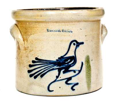 1 Gal. WHITES UTICA Stoneware Crock with Slip-Trailed Bird Decoration