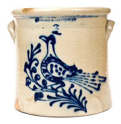 Fine W. ROBERTS BINGHAMTON, NY Stoneware Crock with Elaborate Bird Decoration