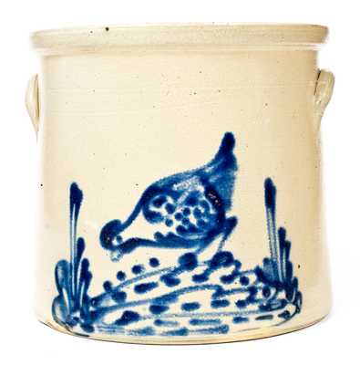 3 Gal. Stoneware Crock with Elaborate Chicken Pecking Corn Decoration