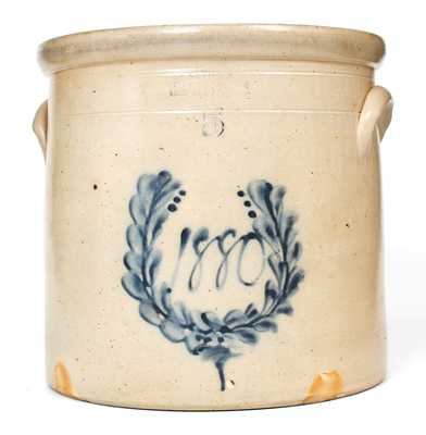 5 Gal. HAXSTUN & CO. / FORT EDWARD, N.Y. Stoneware Crock Dated 1880