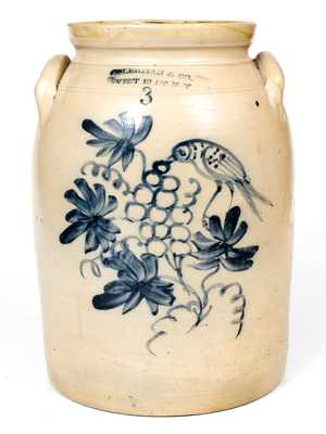 Fine L. LEHMAN & CO. / WEST 12 ST. N.Y. Stoneware Jar w/ Bird and Grapes Decoration