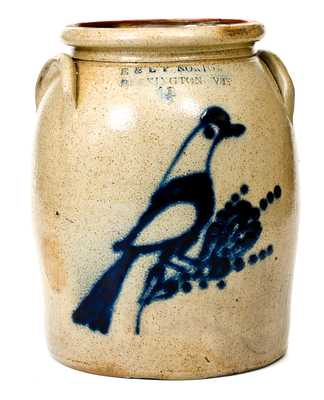 1 1/2 Gal. E. & L. P. NORTON / BENNINGTON, VT Stoneware Jar with Bird Decoration