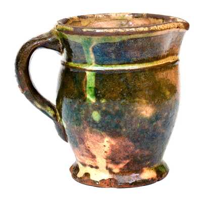 Squat Multi-Glazed Redware Pitcher, Strasburg, VA, circa 1890