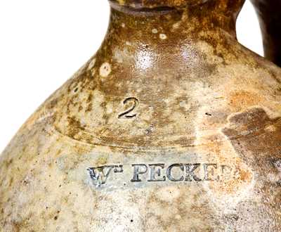 Extremely Rare WM. PECKER Stoneware Jug, Merrimacport, MA, early 19th century