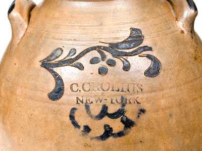 Fine 4 Gal. C. CROLIUS / NEW-YORK Stoneware Jar w/ Incised and Brushed Cobalt Decoration