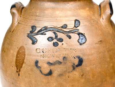 Fine 4 Gal. C. CROLIUS / NEW-YORK Stoneware Jar w/ Incised and Brushed Cobalt Decoration