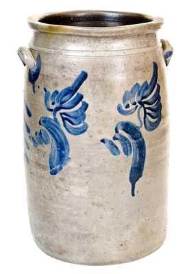 Rare 6 Gal. SOLOMON BELL / STRASBURG, VA Stoneware Jar w/ Heavy Cobalt Floral Decoration
