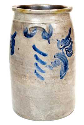 Rare 6 Gal. SOLOMON BELL / STRASBURG, VA Stoneware Jar w/ Heavy Cobalt Floral Decoration