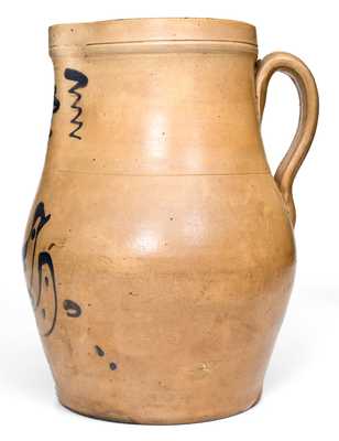 Unusual New York Stoneware Pitcher with Bird Decoration