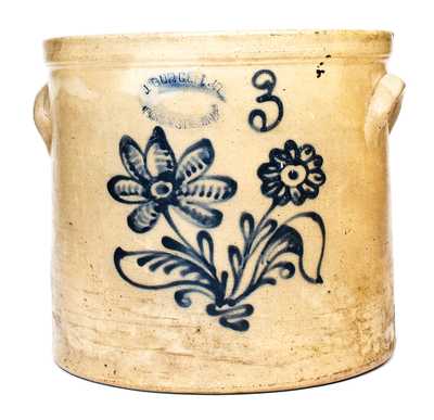 J. BURGER JR. / ROCHESTER, NY Stoneware Crock w/ Slip-Trailed Floral Decoration