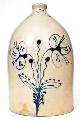 W. ROBERTS BINGHAMTON, NY Stoneware Jug w/ Elaborate Slip-Trailed Floral Decoration