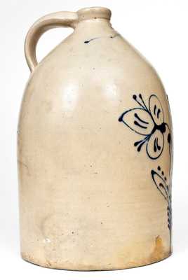 W. ROBERTS BINGHAMTON, NY Stoneware Jug w/ Elaborate Slip-Trailed Floral Decoration