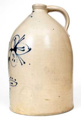 W. ROBERTS BINGHAMTON, NY Stoneware Jug w/ Elaborate Slip-Trailed Floral Decoration
