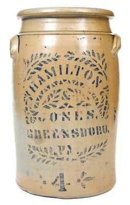 HAMILTON & JONES / GREENSBORO, PA 4 Gal. Stoneware Jar w/ Stenciled Decoration
