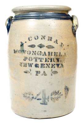 4 Gal. A. CONRAD / MONONGAHELA POTTERY / NEW GENEVA, PA Stoneware Jar