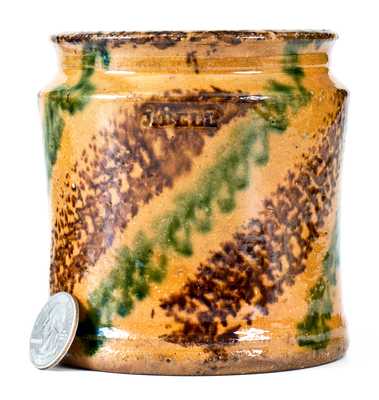 Outstanding J. BELL (John Bell, Waynesboro, PA) Redware Jar w/ Multi-Colored Slip Decoration