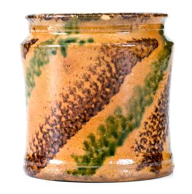 Outstanding J. BELL (John Bell, Waynesboro, PA) Redware Jar w/ Multi-Colored Slip Decoration