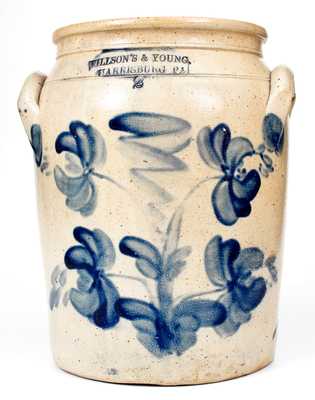 Rare WILLSON'S & YOUNG / HARRISBURG, PA Stoneware Jar with Floral Decoration