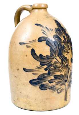 Exceptional M. & T. MILLER / NEWPORT, PA Stoneware Jug w/ Elaborate Bird and Floral Decoration