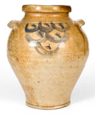 Rare 1/2 Gal. Stoneware Jar with Scalloped Handles att. Van Wickle and Morgan, Old Bridge, NJ, c1805-15