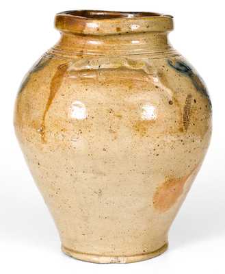 Rare 1/2 Gal. Stoneware Jar with Scalloped Handles att. Van Wickle and Morgan, Old Bridge, NJ, c1805-15