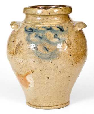 Rare 1/2 Gal. Stoneware Jar with Scalloped Handles att. Van Wickle and Morgan, Old Bridge, NJ, c1805-15