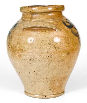 Rare 1/2 Gal. Stoneware Jar with Scalloped Handles att. Van Wickle and Morgan, Old Bridge, NJ, c1805-15