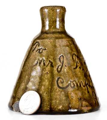 Very Rare 1901 Alkaline-Glazed Southern Stoneware Inkwell w/ Presentation Inscription