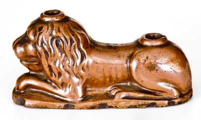 Exceptional Brown-Glazed Lion-Form Inkwell
