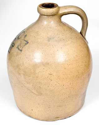 Unusual JACOB CAIRE / PO KEEPSIE, NY Jug w/ Impressed Mortal and Pestle Decoration