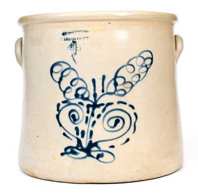 D. WESTON / ELLENVILLE, NY Stoneware Crock w/ Rabbit s Head Decoration