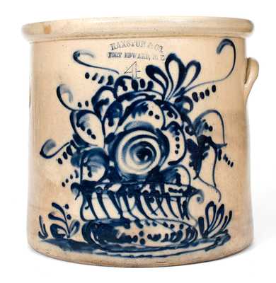 HAXSTUN & CO. / FORT EDWARD, N. Y. Stoneware Crock w/ Elaborate Flowering Urn