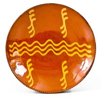 Pennsylvania Redware Plate with Yellow Slip Decoration