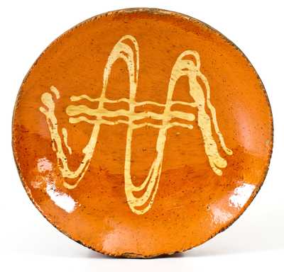 Redware Plate with Unusual Yellow Slip Decoration