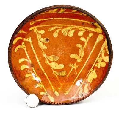 Small-Sized Redware Plate with Profuse Yellow Slip Decoration