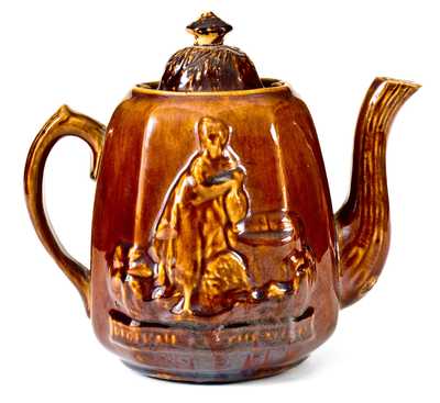 Rare J. MAYER / TRENTON, NJ Rockingham Rebekah at the Well Teapot (Arsenal Pottery)