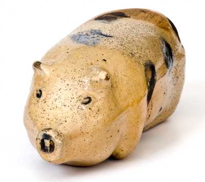 Midwestern Stoneware Pig Flask with Cobalt Spot Decoration